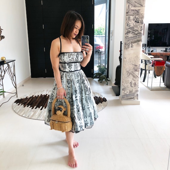 Rare 1950s Mr Mort Novelty Print Dress
