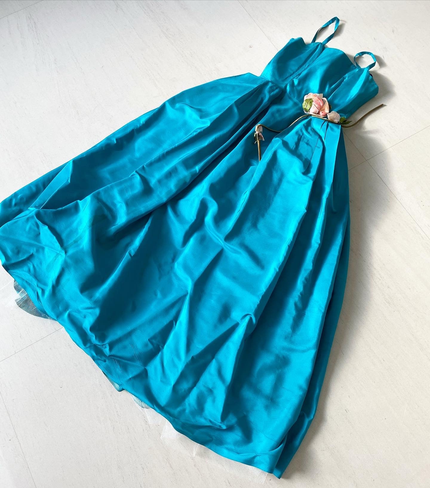 Beautiful Turquoise Gown with 3D Rose Corsage
