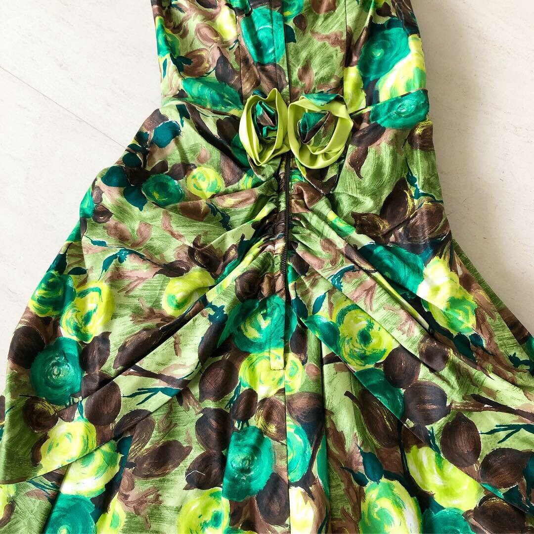 Amazing Green Rose 1950s Dress With Rosettes - Etsy