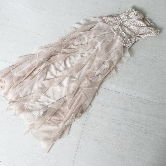 Faerie Princess Nude Bustier Maxi Dress with Gold