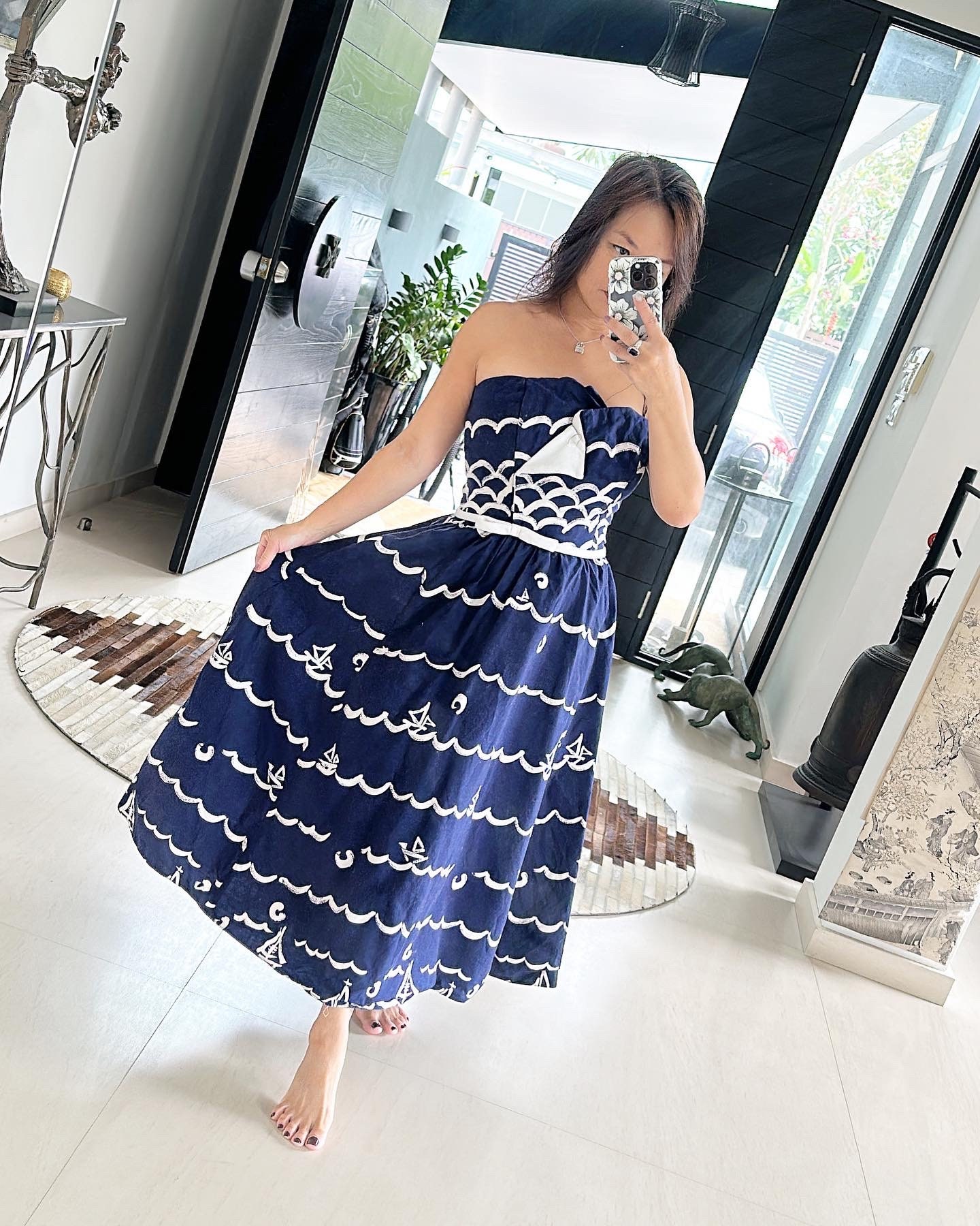 Rare Nautical Themed Victor Costa Bustier Dress