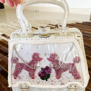 Rare Lucite Poodles Purse with Rhinestone Leashes