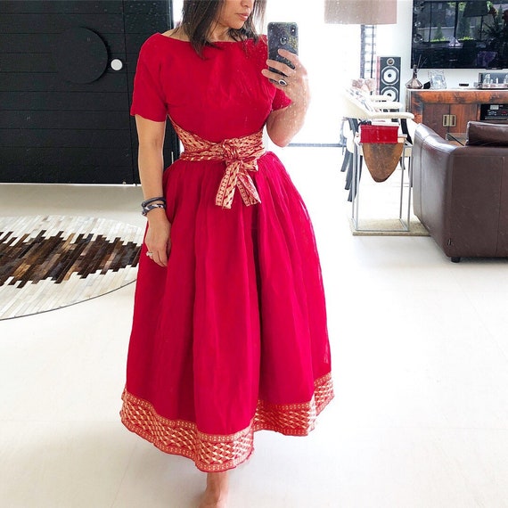 red and gold indian dress