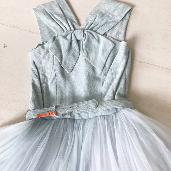 1950s Ice Blue Organza Tulle Dress XS - image 2