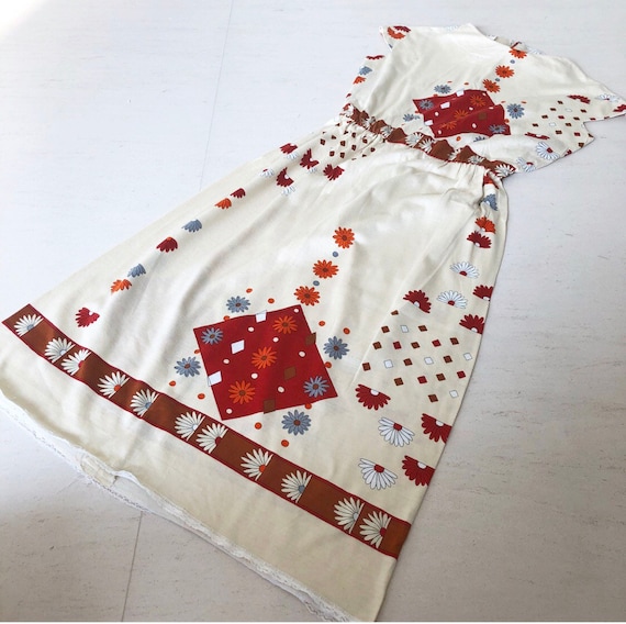 Rare Cotton Paganne Geometric Daisy Print Dress S - image 1