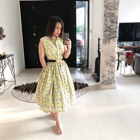 Adorable 1940s Lanz Novelty Print Fishing Dress