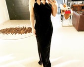 Vavavoom Black Velvet Evening Gown with Diamond Cut Outs