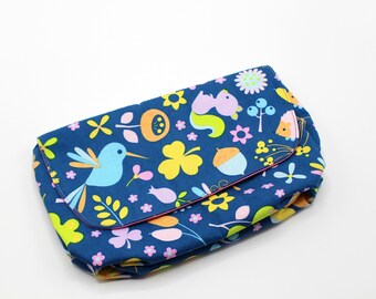 Pouch, Cotton Fabric Pouch, Multipurpose Pouch, Cosmetic Pouch, Toy Pouch, Fabric Case, Mask Case, Hummingbird, Squirrel, Hedgehog, Flower