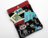 Wallet, Fabric Wallet, Credit Card Wallet, Business Card Holder, Unisex, Card Slots, Zipper Pocket, Vegan Product, Cat, Skeleton, Oddity