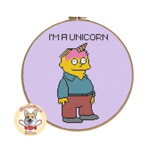 Ralph Wiggum Unicorn PDF cross stitch pattern