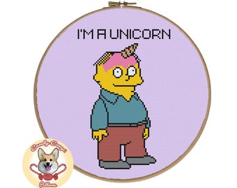 Ralph Wiggum Unicorn PDF cross stitch pattern