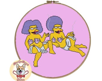 Patty and Selma Sirens - The Simpsons PDF cross stitch pattern