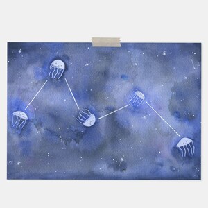 Impresión de mapa de estrellas de la galaxia de medusas, impresión de carta de estrellas, mapa del cielo nocturno, impresión de constelaciones, acuarela de mapa de estrellas, impresión de constelaciones de mapas de cielo nocturno