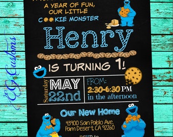 Cookie Monster Birthday Invite, Cookie Monster Invitation, Cookie Monster First Birthday Invitation, Cookie Monster is turning one invite