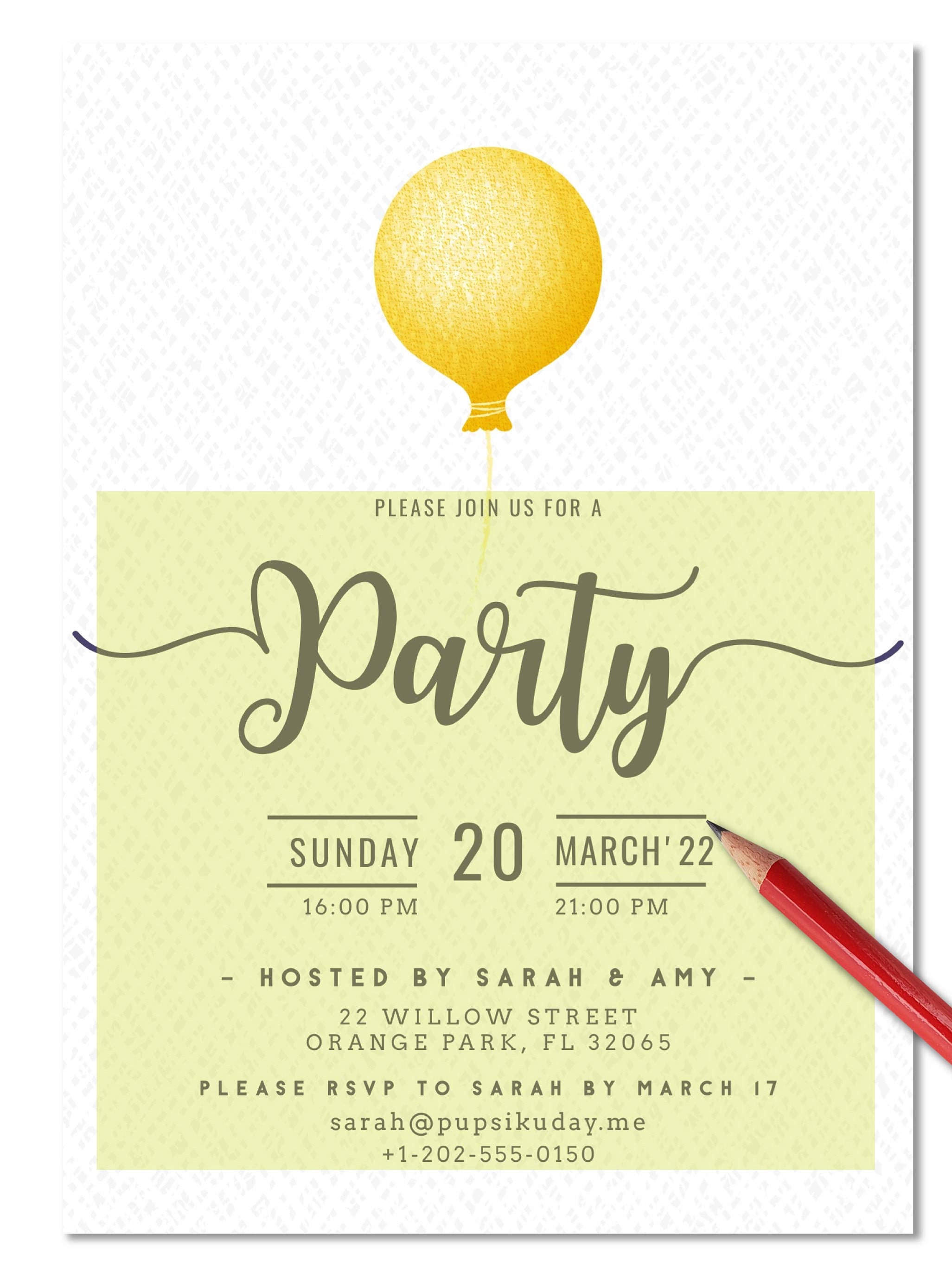 PRINTABLE PARTY INVITATION Yellow Balloon Classic Elegant Etsy