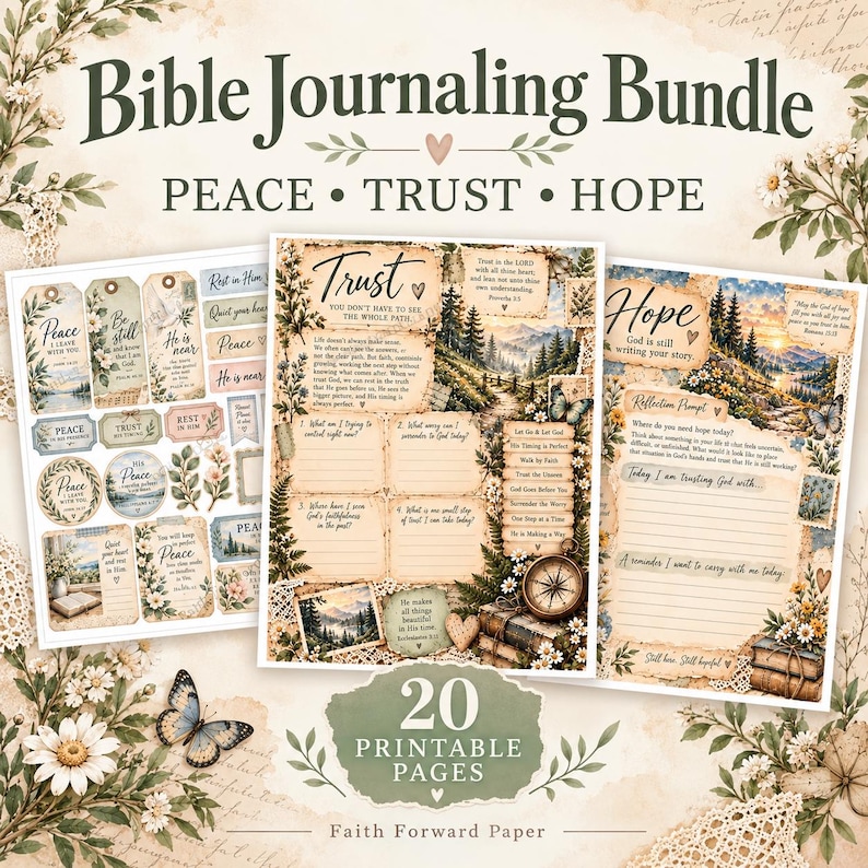 Bible Journaling Printable Bundle | Peace Trust Hope | 20 Pages of ...