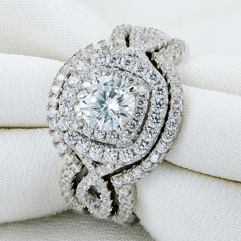 Beautiful 2.1Ct 3Pcs Solid 925 Sterling Silver Wedding Ring Sets Engagement Band Gift Jewelry For Women Size 5 6 7 8 9 10