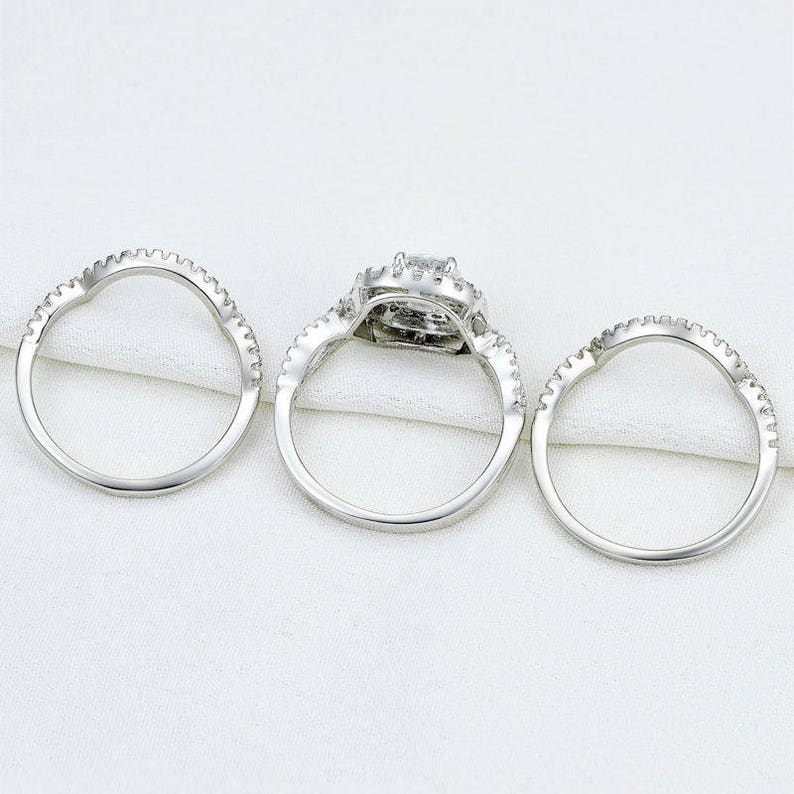 Beautiful 2.1Ct 3Pcs Solid 925 Sterling Silver Wedding Ring Sets Engagement Band Gift Jewelry For Women Size 5 6 7 8 9 10