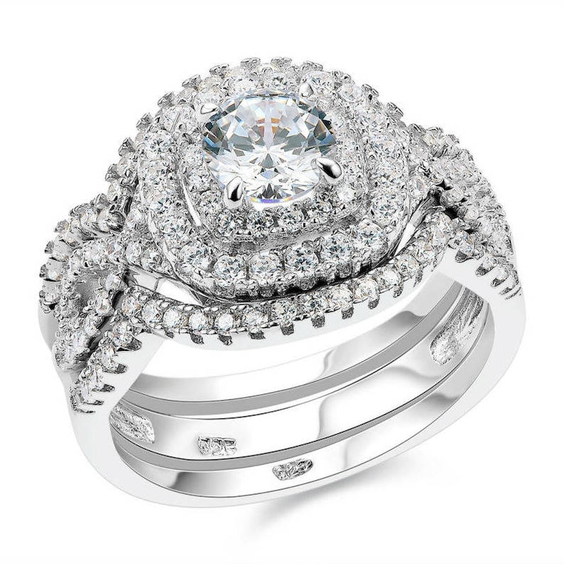 Beautiful 2.1Ct 3Pcs Solid 925 Sterling Silver Wedding Ring Sets Engagement Band Gift Jewelry For Women Size 5 6 7 8 9 10