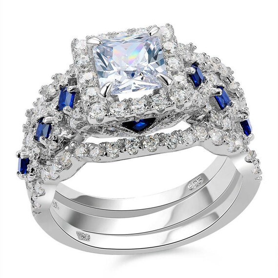 1.8Ct Sterling Silver Rose Gold Halo Cushion Cut CZ Wedding Ring Set Size 5-10