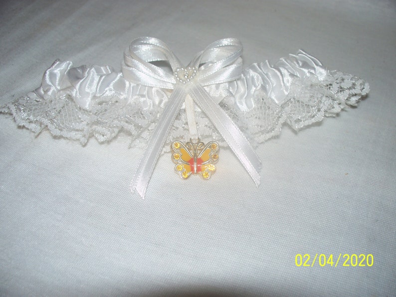 Wedding Reception Ceremony Yellow Butterfly Garter White