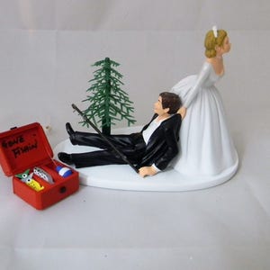Wedding Party Reception ~Fishing Fisherman~ Cake Topper Pole Tackle Box Kissing 