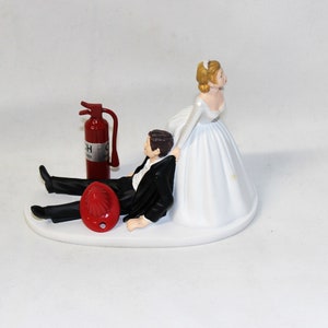 Wedding Reception Party Fireman Firefighter Fire Hat Extinguisher Cake Topper