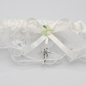 Wedding Prom Ceremony Bridal White Garter with Silver Cross Charm
