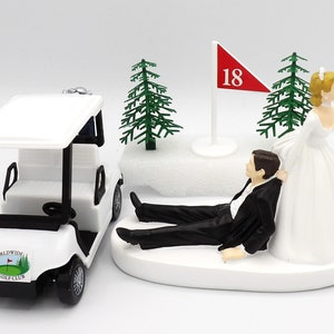 Wedding Reception Party Golf Clubs Cart Golfer Couple Cake Topper