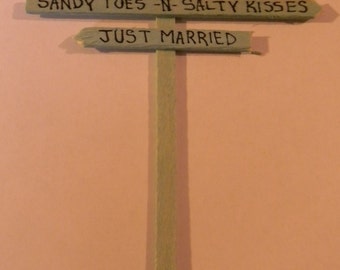 Wedding Reception Beach Ocean Sandy Toes n Salty Kisses Personalized Sign Cake Topper