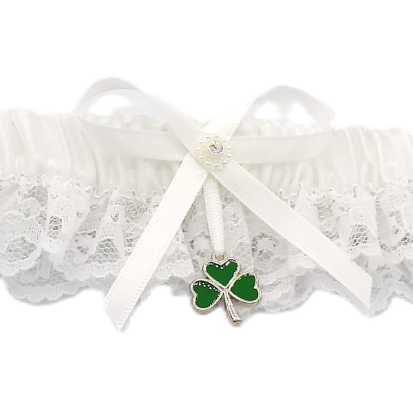 Wedding Reception Ceremony Party  3 Leaf Clover Good Luck Irish Garter White