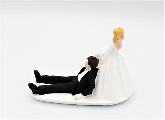 Vintage Wedding Cake Topper Blonde Bride Brunette Groom - View #9