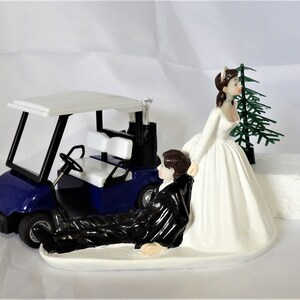 Wedding Reception Party Golf Cart Golfer Dark Hair Couple Cake Topper