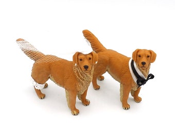 Wedding Reception Party Golden Retriever Dogs Bride Groom Cake Topper