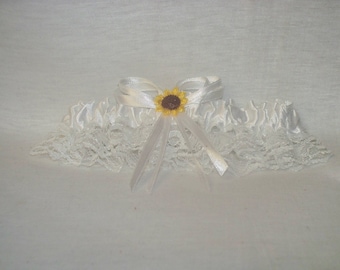 Wedding Reception Ceremony Party Sunflower Satin and Lace Garter White