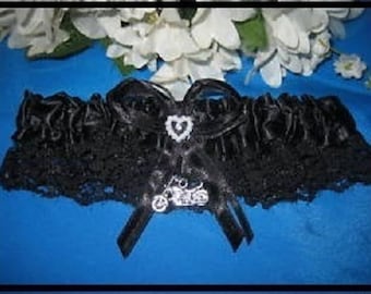 Wedding Reception Ceremony Party Motorcycle Hog Biker Chick Black Satin Garter