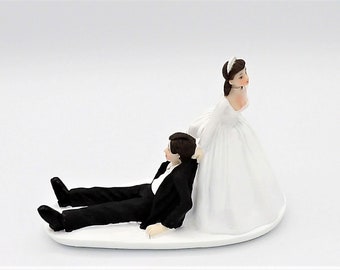 Dark Hair Bride and Dark Brown Hair Groom Wedding Reception Cake Topper