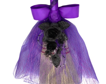 Wedding Reception Party Jumping Broom Gothic Goth Witch Halloween Purple Black 34"