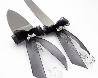 Wedding Reception Party Hog  Biker Cake Knife & Server Black Motorcycle