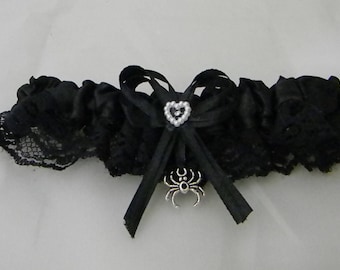 Wedding Reception Ceremony Party Gothic Spider Black Satin Garter