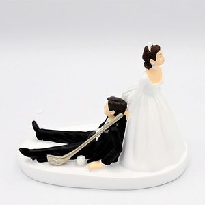 Bride and Groom Wedding Reception Party Dark Hair Couple Golf Golfer Cake Topper