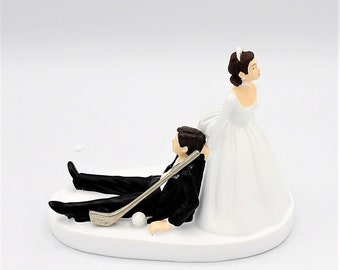 Bride and Groom Wedding Reception Party Dark Hair Couple Golf Golfer Cake Topper