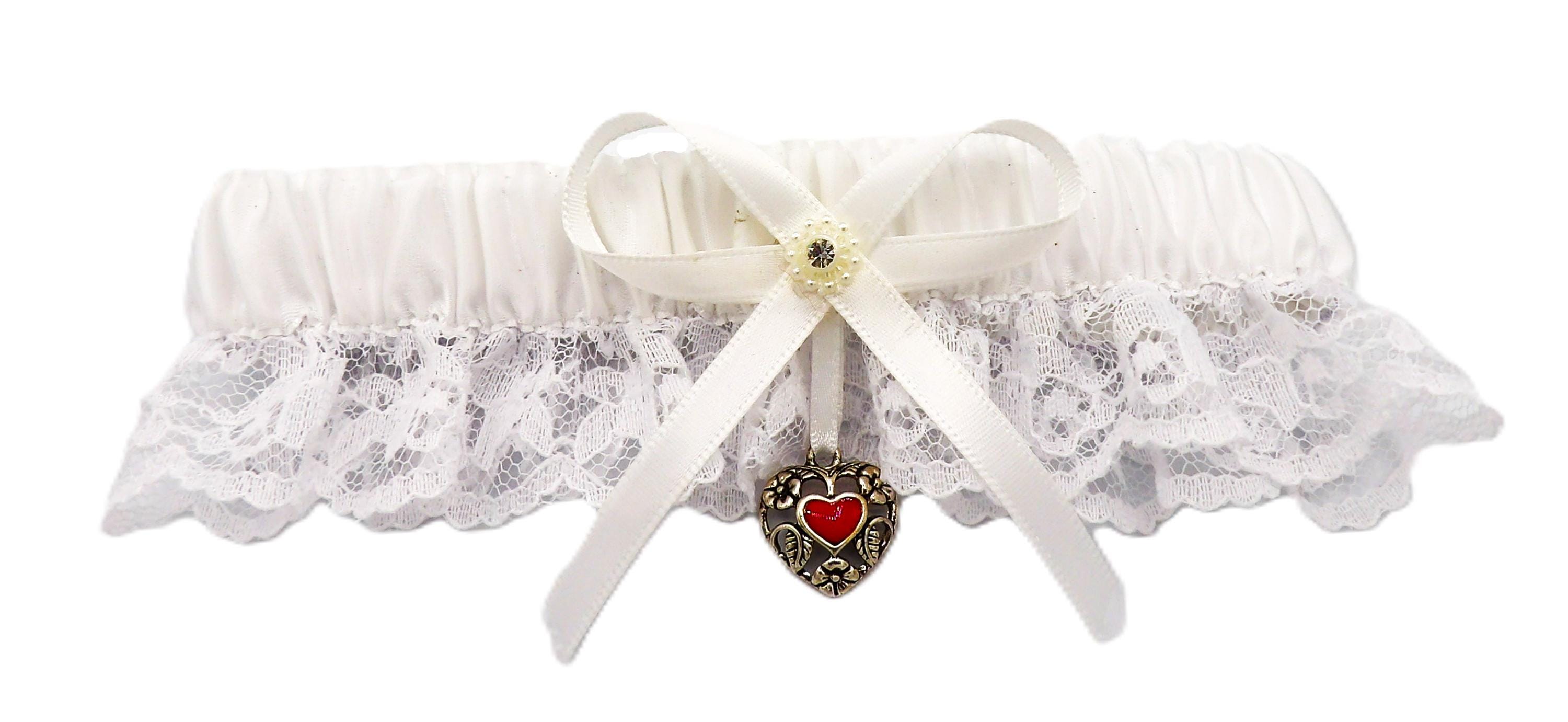 Wedding Reception Valentine Red Heart and Flowers Romantic Bridal Garter