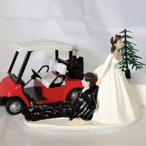 Wedding Reception Party Golf Cart Golfer Dark Hair Couple Cake Topper