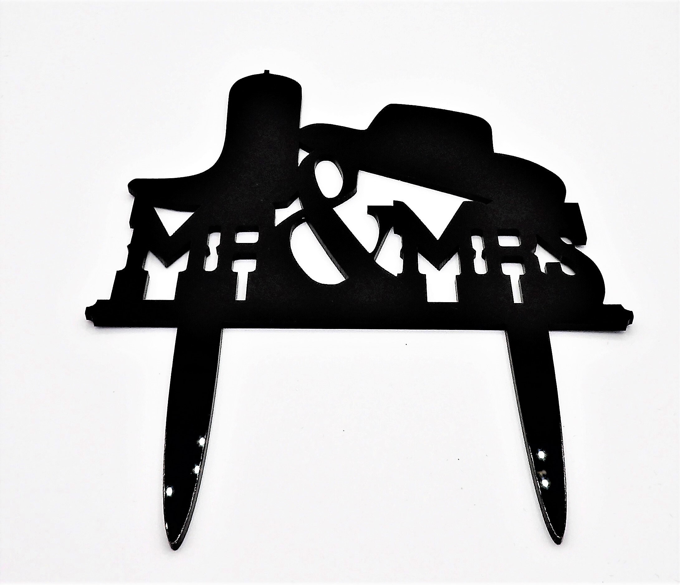 Western Cowboy Hat and Boot Mr. & Mrs. Wedding Silhouette Cake Topper