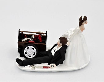 Wedding Reception Shop Race Car & Truck Beer Cans Drunk Mechanic Tools Cake Topper