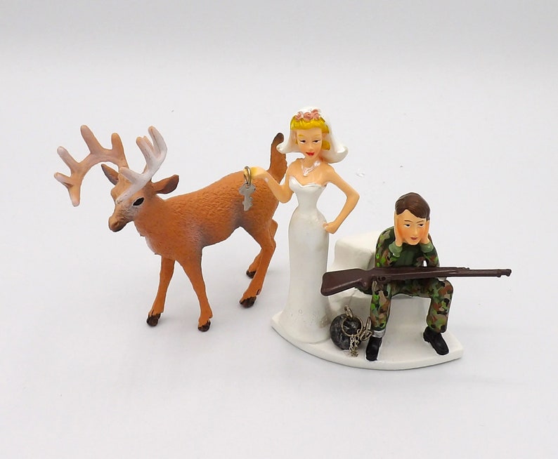 Wedding Reception Ceremony Ball and Chain Camo Deer Hunter Hunting Cake Topper image 2