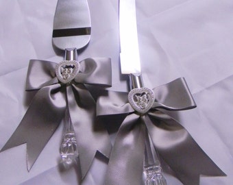 Wedding Reception Party 25th Silver Anniversary  Cake Knife & Server 2 Psc Set