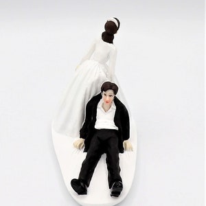 Dark Hair Bride and Dark Brown Hair Groom Wedding Reception Cake Topper ...
