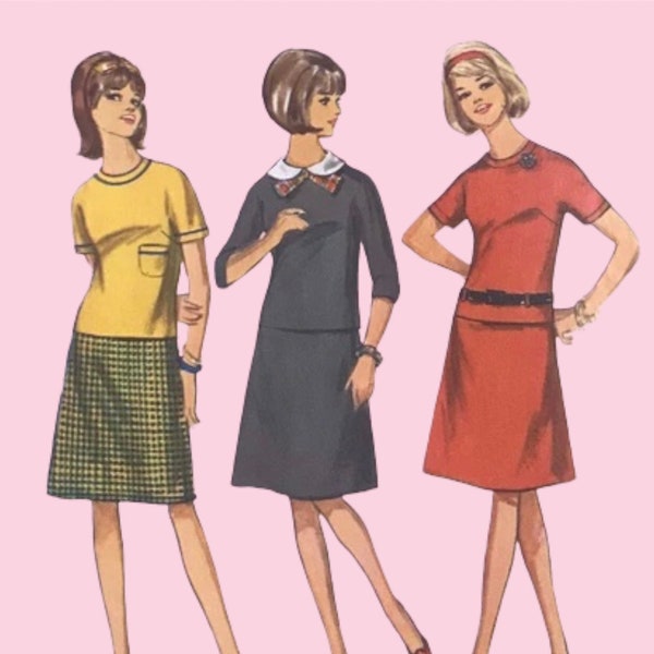 Simplicity 6104 Sewing Pattern, UNCUT FF Size Sub-Teen 8 Two-Piece Dress, Detachable Collar, Kimono Sleeves, ca. 1960s